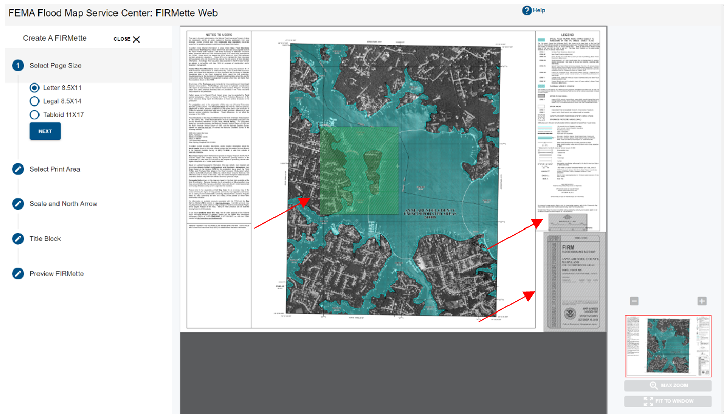 Example of what a the application looks like when creating a FIRMette of the selected map.