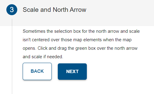 Third step where user will move the scale and north area selection over the part of the map that contains the title block and scale area of the map.